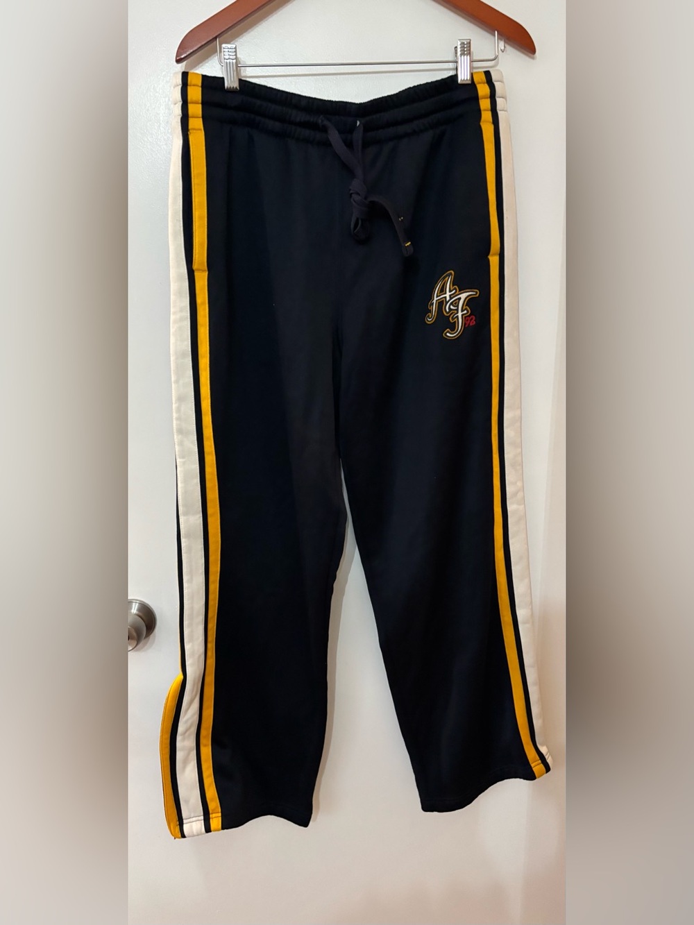 Vintage Abercrombie & Fitch Navy Yellow/White Stripe Track Pants Mens Large